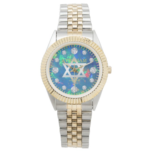Montre Jupiter Blue Sea Fire Opal Diamant Nom personnalis (devant)