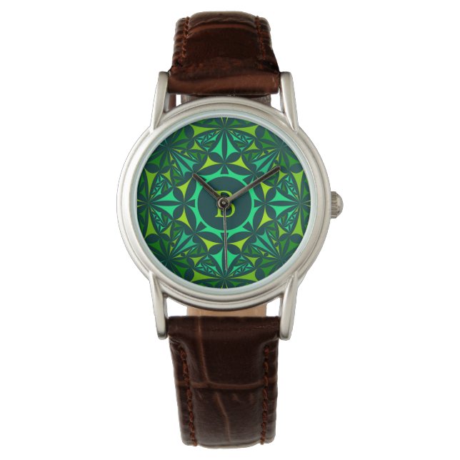 Montre Kaleidoscope Orné Vert Émeraude Monogramme (devant)
