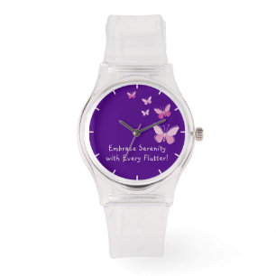 Montre Kaleidoscope rose de papillon Votre nom Indigo
