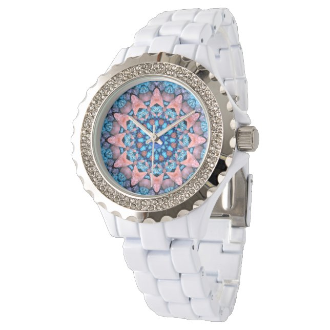 Montre Kaleidoscope Vintage bleu fractal (Incliné)