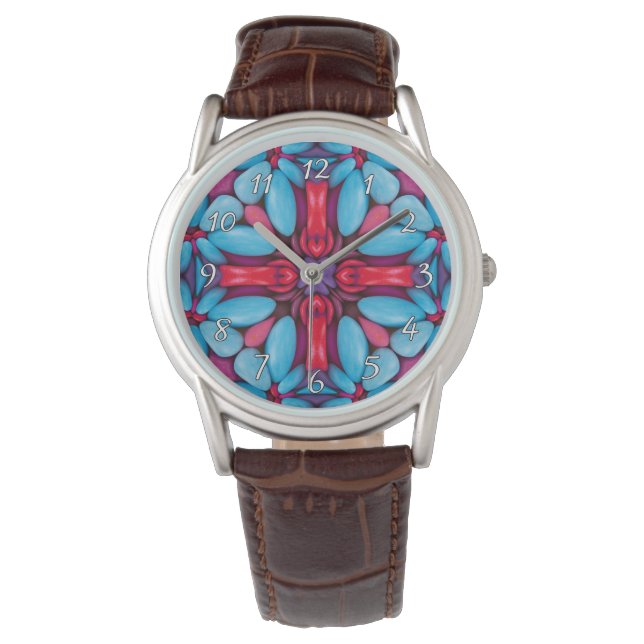 Montre Kaleidoscope Vintage rouge et bleu (devant)