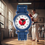 Montre Karate watch pour enfants avec nom personnalisé<br><div class="desc">Montre karaté noir pour enfants avec imprimé de nom personnalisé. Montres à poignet personnalisables pour étudiant en arts martiaux. Idée cadeau d'anniversaire mignonne pour les garçons et les filles. Design sportif avec karaté. Aussi idéal pour d'autres sports de combat comme ju jitsu, taekwondo, judo, aikido, kickboxing, jiu jitsu, muay thai...</div>