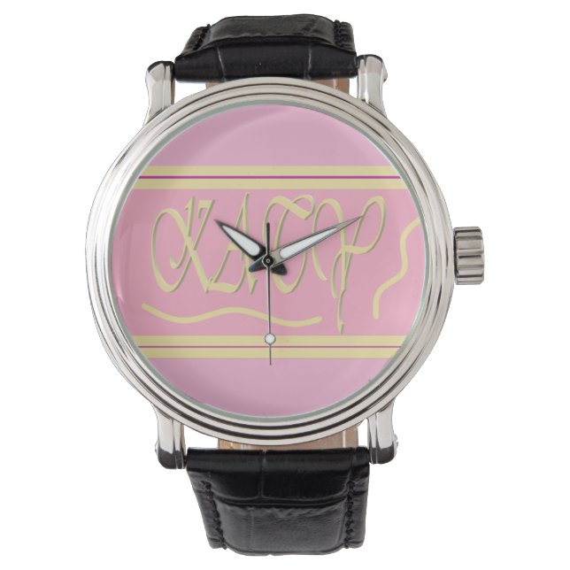 Montre Katy design rose et crème lisse lettrage (devant)