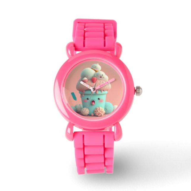 Montre Kawaii carnet de crème glacée rose (Recto)