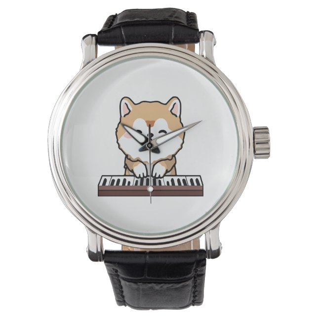 Montre Kawaii Chien mignon Jouer Piano Clavier (devant)