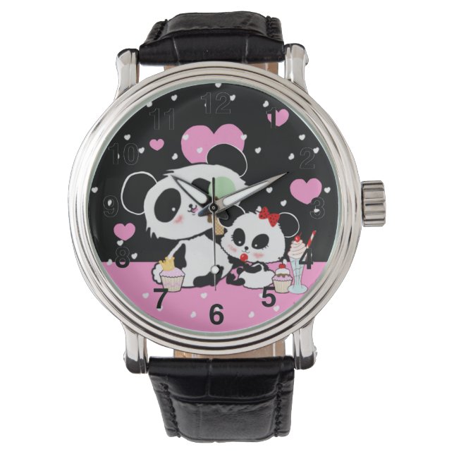 Montre Kawaii Panda Ours Pique-nique Mère Fille par LeahG (devant)