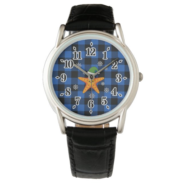 Montre Kawaii Xmas Starfish sur Blue Buffalo Motif (devant)