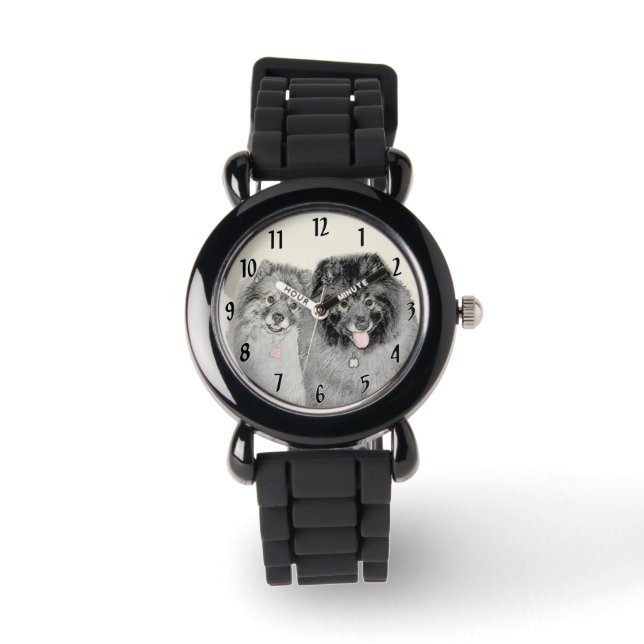 Montre Keeshond Maman et Son Peinture - Art Chien origina (Recto)