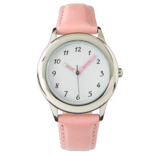 Montre Kid Pink acier inoxydable rose bracelet en cuir ro