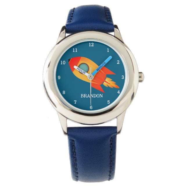 Montre Kids Boys Rocket Space Blue Astronaut Nom (devant)