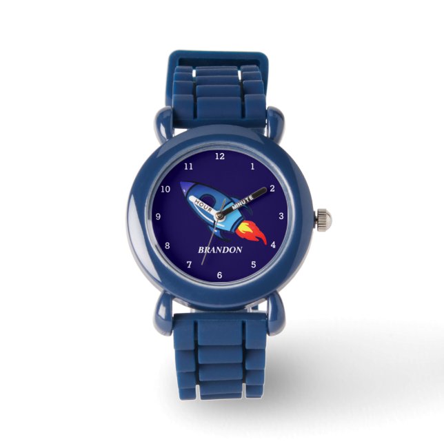 Montre Kids Boys Rocket Space Blue Astronaut Nom (Recto)