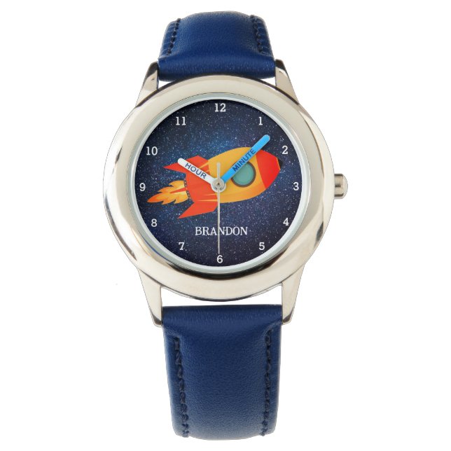 Montre Kids Boys Rocket Space Blue Astronaut Nom (devant)