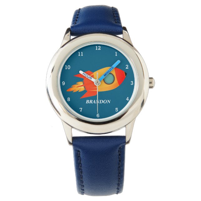 Montre Kids Boys Rocket Space Blue Astronaut Nom (devant)