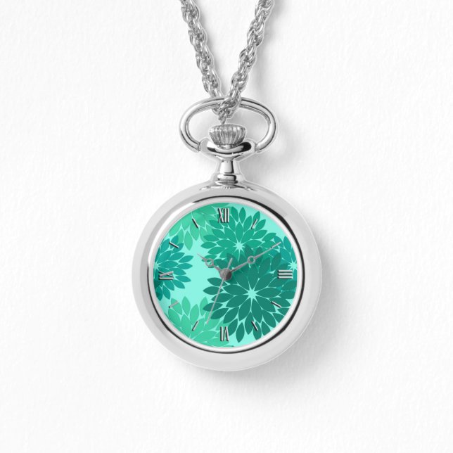 Montre Kimono Floral moderne Imprimer, Turquoise, Turquoi (Recto)