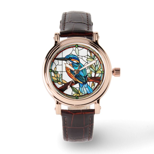 Montre Kingfisher Stained Glass Orange Blue Bird (Recto)