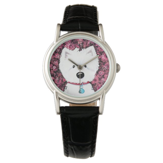 Montre KiniArt Fluffy Westie Rose (devant)