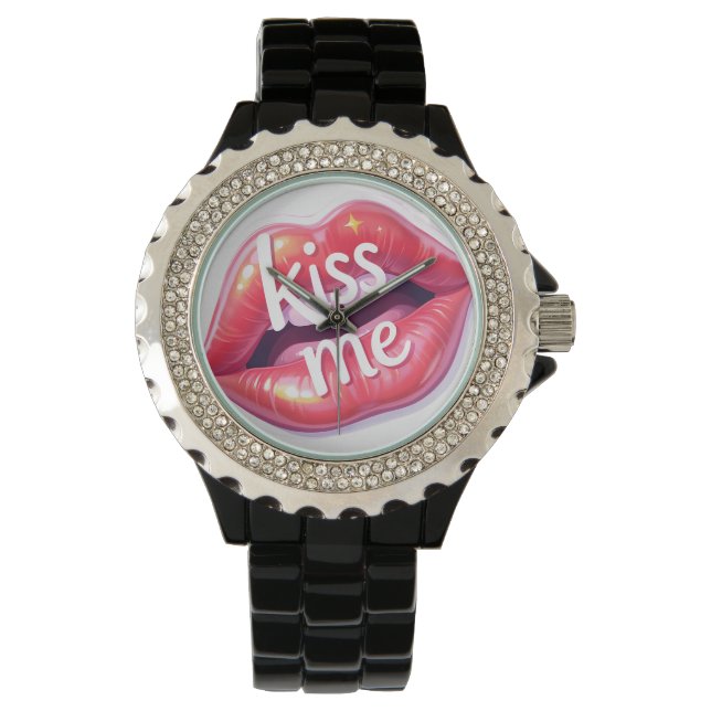 Montre Kiss Me Glossy Red Lips Art Illustration (devant)