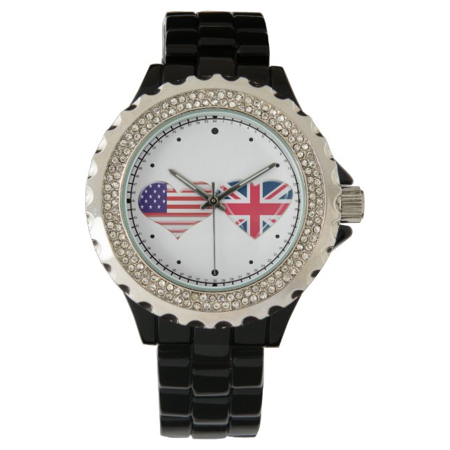 Montre Kissing USA et UK Hearts Flag Watch (devant)