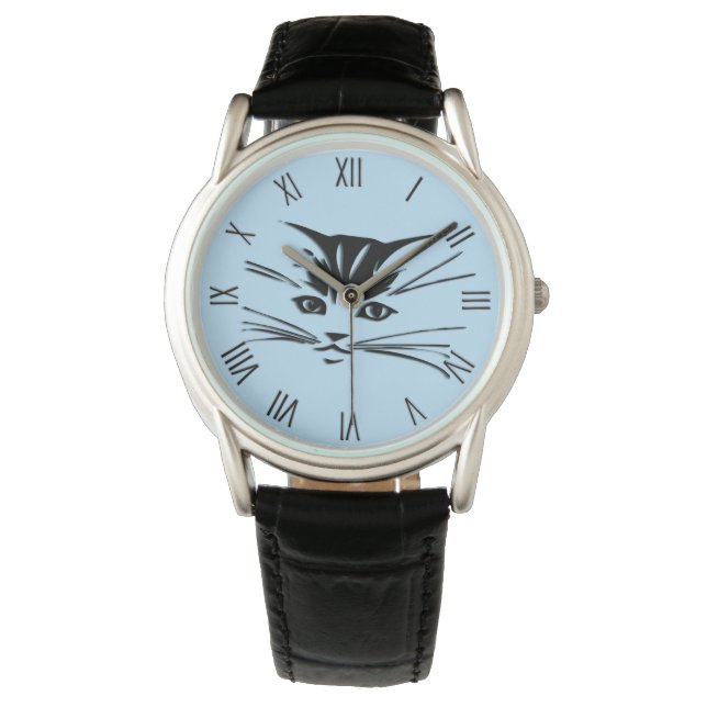 Montre Kitty Chat Face Bleu w Chiffres romains (devant)