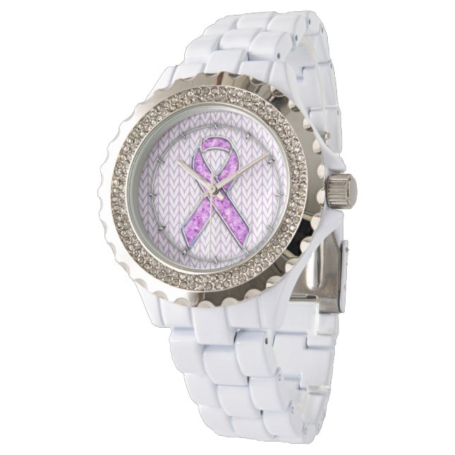 Montre Knit de sensibilisation au ruban rose de style cri (Incliné)