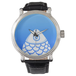 Montre Koi Carp Poisson Chinoiserie Chic Bleu Blanc