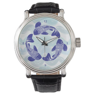 Montre Koi Fish Watch Bracelet en cuir noir