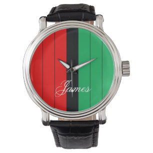 Montre Kwanzaa Rouge Noir Vert Kinara Motif rayé