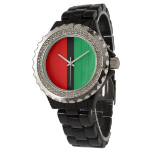 Montre Kwanzaa Rouge Noir Vert Kinara Motif rayé