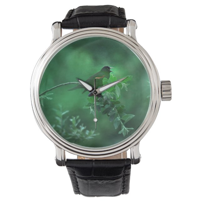 Montre La chanson, chant des oiseaux dans le paysage vert (devant)