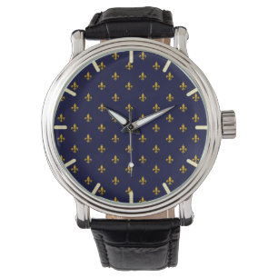 Montre La fleur d'or de Lis sur le bleu marine