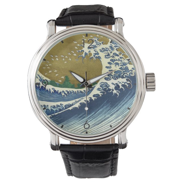 Montre La Grande Vague (Art Japonais Bleu et Or, Hokusai) (devant)