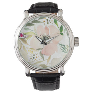 Montre La joie du motif floral d'aquarelle du blanc