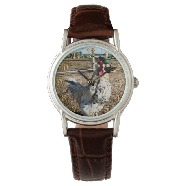 Montre **"La Majesté tachetée : le coq de ferme moucheté" (devant)