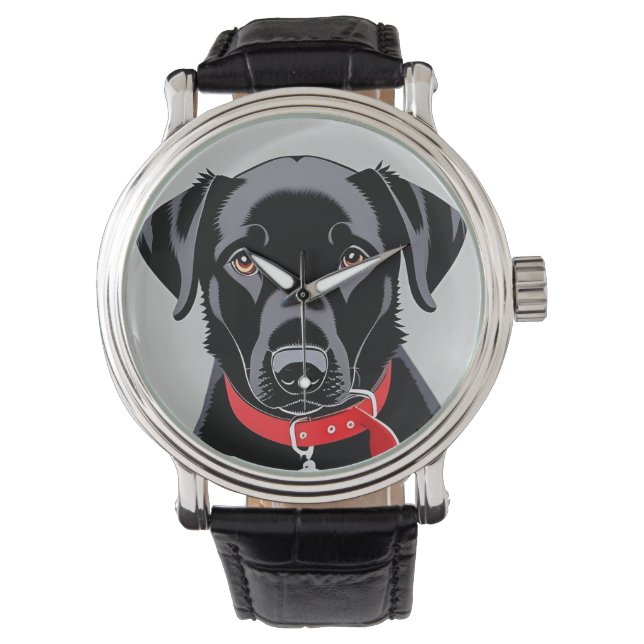 Montre Labrador noir avec collier rouge (devant)