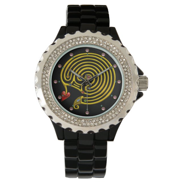 Montre LABYRINTHE MÉDIÉVAL OR HYPER AVEC GEMSTONES Noir (devant)