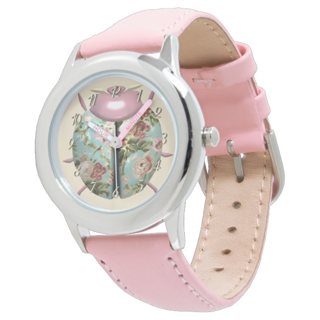 Montre Ladybug rose floral victorien mignon (Incliné)