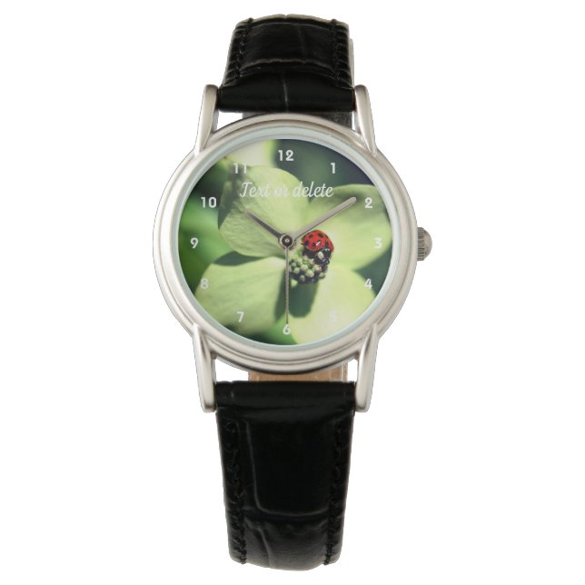 Montre Ladybug Sur Fleur De Dogwood Blanc Personnalisé (devant)