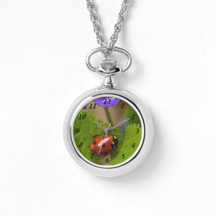 Montre Ladybug sur les fleurs de violet doux