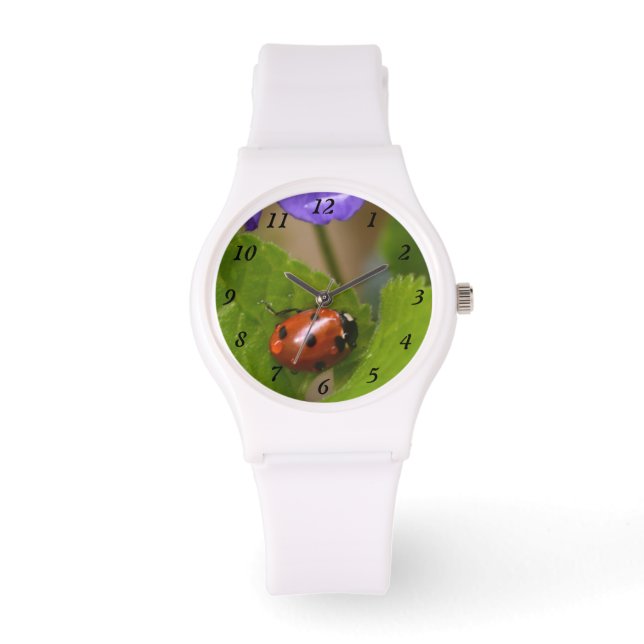 Montre Ladybug sur les fleurs de violet doux (Recto)