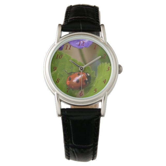 Montre Ladybug sur les fleurs de violet doux (devant)