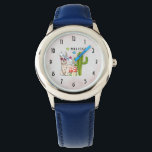 Montre Lama cool en Lunettes de soleil en forme de coeur<br><div class="desc">Une montre Illustrée avec un joli lama portant des lunettes de soleil en forme de coeur. Quelques étoiles,  un champignon et un cactus vert complètent l'illustration. Whimsical et mignon.</div>