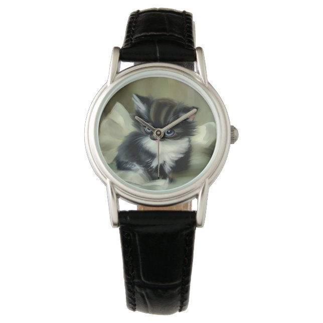 Montre Langue vintage de Kitten noir et blanc (devant)