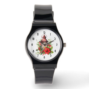 Montre Lanterne rouge de Noël Poinsettia et pin