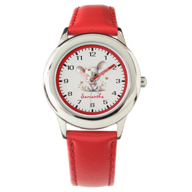 Montre Lapin Cutest Jamais ! Avec papillons rouges et fle (devant)