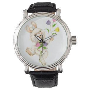 Montre Lapin de Pâques avec la bande dessinée de fleurs