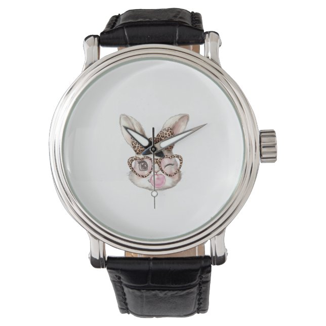 Montre Lapin de Pâques Lunettes Mignonnes Léopard Lapin d (devant)