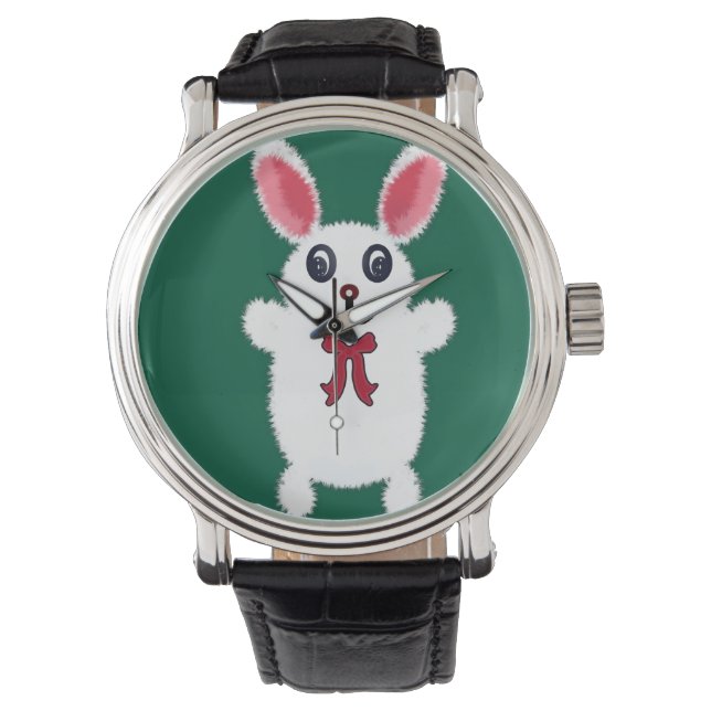 Montre Lapin de Pâques Mignon, Doux et Blanc avec un Nœud (devant)