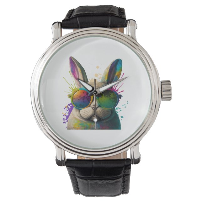 Montre Lapin face Cool de Pâques lapin avec lunettes (devant)