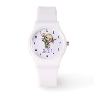 Montre Lapin mignon tenant une Tulipe