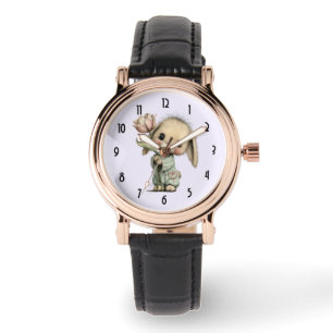 Montre Lapin mignon tenant une Tulipe